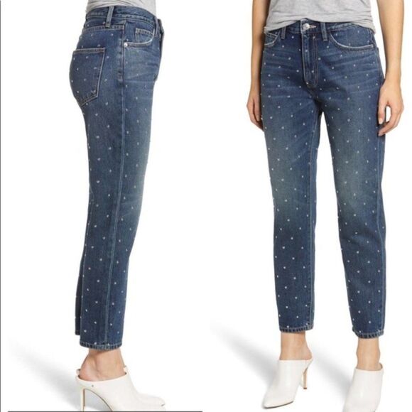 Current Elliot Womens 26 Vintage Cropped Stud Slim Jeans Denim Vintage Med Wash